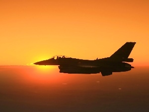 west, sun, F16 Fighting Falcon