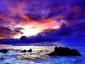 west, Sky, sea, rocks