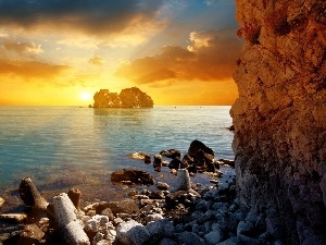 west, Stones, Cliffs, Coast, sun, sea