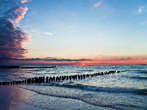 west, Waves, clouds, Coast, sun, Pale