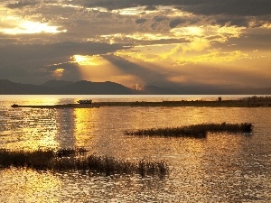 west, Lodz, lake, sun, Mountains