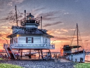 west, Yachts, Lighthouse, sun, maritime