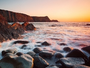 west, Stones, sea, sun, cliff