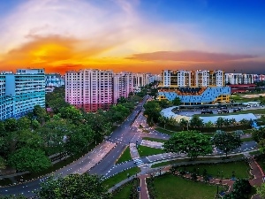 west, town, Singapur, sun, panorama