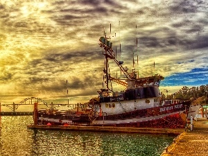 west, port, smack, sun, fishing