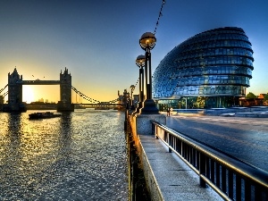 west, London, Tower Bridge, sun, thames