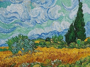 DBZ, wheat, Vicent Van Gogh, cypresses, Field