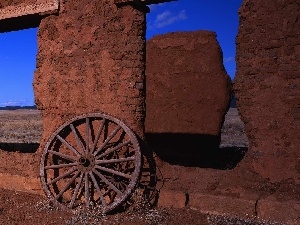 wheel, Sky, ruins, blue