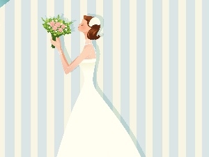 White, bouquet, lady, Dress, young