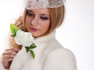 White, hat, Beauty, rose, Women