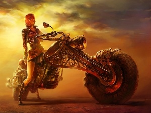 Motorbike, wilderness, Women