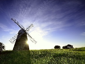 Windmill, Meadow, east, sun