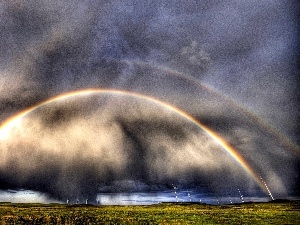 Windmills, Great Rainbows, clouds, Double