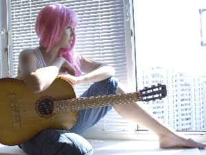 Window, Guitar, young, girl