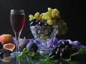 wine glass, Grapes, plateau, Fruits
