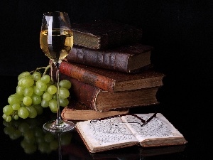 Wines, wine glass, Grapes, Glasses, Books