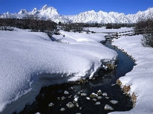 brook, winter, Mountains