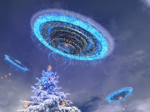 winter, ufo, christmas tree
