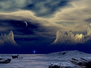 Night, winter, Mountains