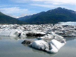 River, winter, Mountains