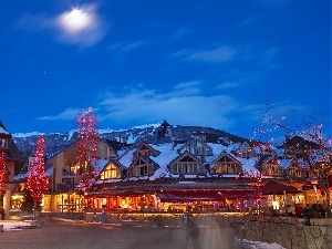 winter, Mountains, Town, Restaurant