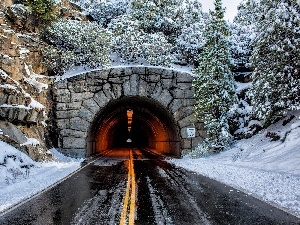 winter, rocks, tunnel, Way