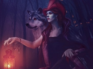 Wolf, Lamp, Women, keys