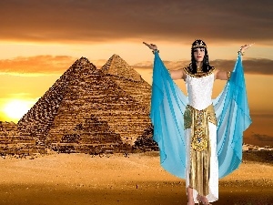 Women, Pyramids, west, sun