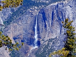 woods, waterfall, ##, Rocky, autumn, Mountains