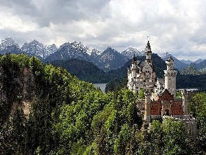 woods, Mountains, Castle, Neuschwanstein