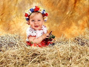 wreath, Hay, happy, girl