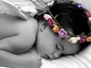 wreath, girl, small, the sleeping