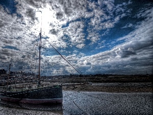 lake, Yacht, clouds