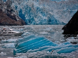 Yacht, floe, mountains, Ice