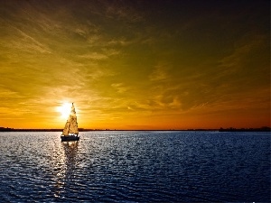 Yacht, water, sun, west