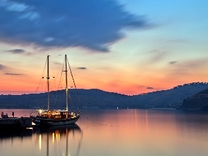 Yacht, pier, west, sun