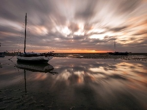 Yacht, sea, west, sun