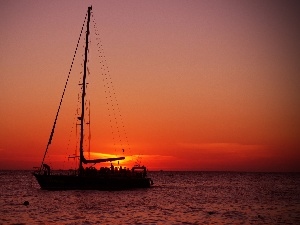 Yacht, sea, west, sun