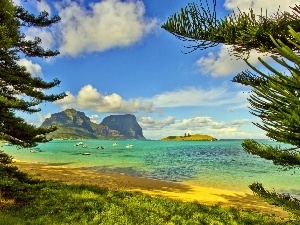 Yachts, Mountains, Coast, Boats, Island