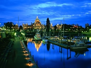 Yachts, evening, Town, Harbour