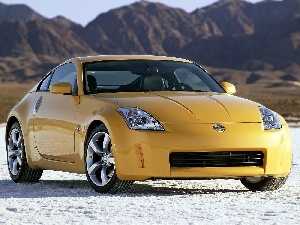 Yellow, Mountains, Nissan 350Z Coupe