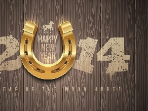 2014, New, year, horseshoe, decoration, Happy