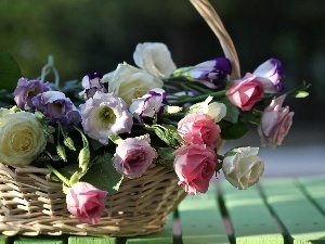 basket, wicker, bouquet, flowers