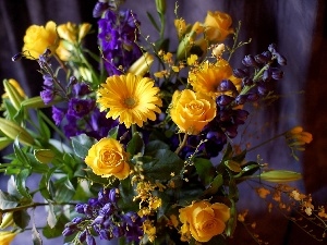 blue, Bouquet of Flowers, yellow