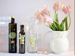 Tulips, Bottles, pitcher