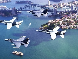 bridge, Opera, jets, Sydney