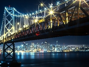 bridge, Floodlit, San Francisco, River, Night