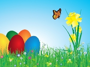 butterfly, jonquil, Easter, eggs
