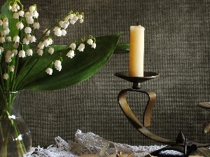 candle, candlestick, lilies