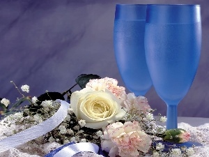 glasses, Champagne, Flowers
